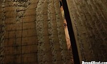 Busty lesbian slave rubs big tits in bondage 😈💦