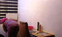 My sexy ebony chubby wife bends over her fat ass for domestic spanking duties