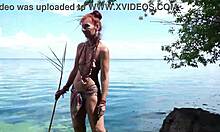 Topless Harpoon Fishing Outdoors Publicly