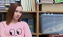 Redhead Shoplifter's Tight Pussy Takes Officer Cock After Striptease in Office