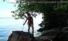Topless Harpoon Fishing Outdoors Publicly