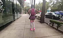 Exhibitionist Miniskirt Prostitute Gets Anal Pounded by Mexican Shemale Lover