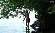 Topless Harpoon Fishing Outdoors Publicly