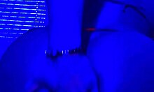 BLEU ROOM SOLO: she bends over fingering her big black trans ass for ANAL finger FUCK