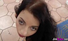 young teen drops to knees craving old man's thick cock down her throat in pov