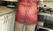 😍 sexy milf frina cooks naked in see-through peignoir big ass pussy out no panties bra nipples tease 👅