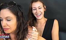 jamie and meredith petite brunettes share messy throat swallow passion
