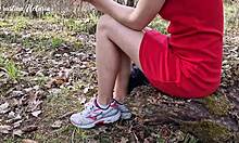 shy russian teen drops to knees on first forest date slurping my huge cock sloppily