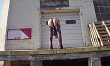 Curvy milf bares huge asshole at loading docks