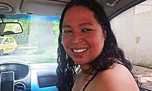 Hotwife deisyyeraldine gulps stranger cum after car blowjob then flashes medellin ass