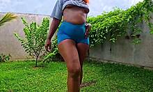 Tight crop top short haul teases Nilmini Sheron curves and assplay allure