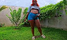 Tight crop top short haul teases Nilmini Sheron curves and assplay allure