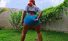 Tight crop top short haul teases Nilmini Sheron curves and assplay allure