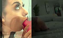 damn how ya suck that dildo like a pro in bedroom lesbian play