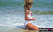 wanna see this smoking ukrainian blonde cara mell strip nude on beach and pose sexy?
