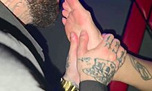 pro foot fetishist chokes on huge feet at swing club, real public deepthroat gagging