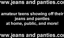 Tiny jeans hug my tight teen 18+ ass and body, wanna help peel them off? 😈