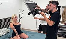 beautiful blonde gulps four giant cocks in rough double penetration gangbang orgy
