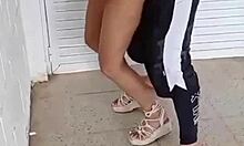 exhibitionist latina curvy wife dhihotwife flashes lingerie at autodromo party, outdoor public group cuckold fat hubby watches 