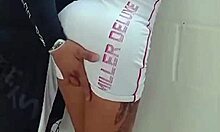 exhibitionist latina curvy wife dhihotwife flashes lingerie at autodromo party, outdoor public group cuckold fat hubby watches 