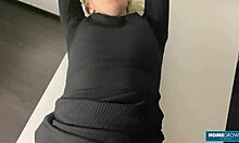 Delivery guy trades toy for uncut dick, fucks cute blonde babe bent over missionary wet pussy long hair lolipop tease 