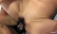 cute japanese teen takes first double creampie in hairy pussy mmf threesome