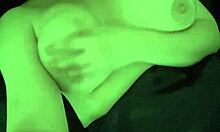 oily virgin girl's huge tits tease glass dildo in kinky solo fetish