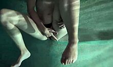 Floating in pool shaking with fingering orgasm as cute wife girlfriend cums hard