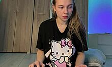 This horny young bbw teen with fat big ass and natural tits shoves anal tail plug deep inside