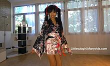 tiny asian teen with pigtails strips as clothes rip before tight pussy doggystyle pounding
