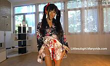 tiny asian teen with pigtails strips as clothes rip before tight pussy doggystyle pounding