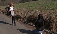 perfect czech blonde with huge natural tits and her fuck buddy girlfriend share outdoor lesbian toy play