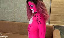 whoa girl with sexy bodypaint sensually sucks dick then rides for hot cumshot 😍💦