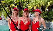 Fucking Three Sexy Blonde Lifeguards In Bikini Training!