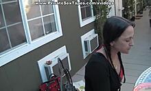this amateur brunette girlfriend flashes tits outdoors then takes deep pussy pounding from friend