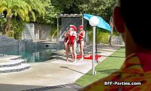 Fucking Three Sexy Blonde Lifeguards In Bikini Training!