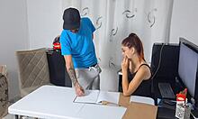 bored secretary tests gagging limits with delivery guy