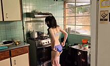 big tits service babe bent over kitchen counter for rough employee pounding and cumshot