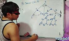bedroom nerd student learns trigonometry from asian teacher hands-on