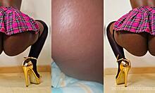 oiled ebony nympho miniskirt clit pumping kinky cum