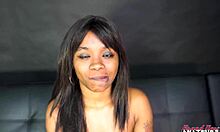 Petite inked brunette Evelyn gives hairy sloppy rimjob deepthroat swallow cumshot