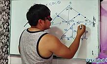 bedroom nerd student learns trigonometry from asian teacher hands-on