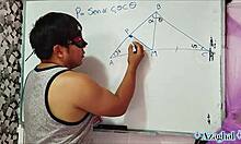bedroom nerd student learns trigonometry from asian teacher hands-on