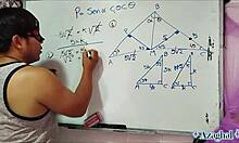 bedroom nerd student learns trigonometry from asian teacher hands-on
