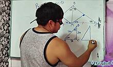 bedroom nerd student learns trigonometry from asian teacher hands-on