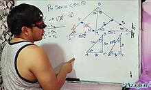 bedroom nerd student learns trigonometry from asian teacher hands-on