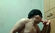 Ladyboy teases with toys before gay blowjob