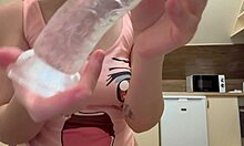 Stepsis tests ordered cock toy in her pussy with joi then dildos to wet orgasm