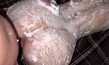 Tattooed Tall Babe's Huge Soapy Ass Bounces on Massive Cock in Foamy Creampie Pounding