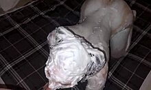 Tattooed Tall Babe's Huge Soapy Ass Bounces on Massive Cock in Foamy Creampie Pounding